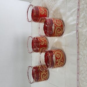 Culver Red with Gold Scroll Lowball Glasses Set of 5